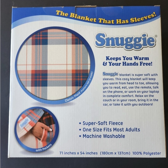 SNUGGIE! Authentic, single person off-white, red & blue plaid fleece.
O/S EUC - Picture 8 of 10